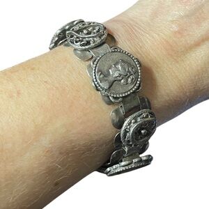 Rare Vintage Coro Des Pat Pend Lucky Motif Silver-Tone Five-Link Bracelet